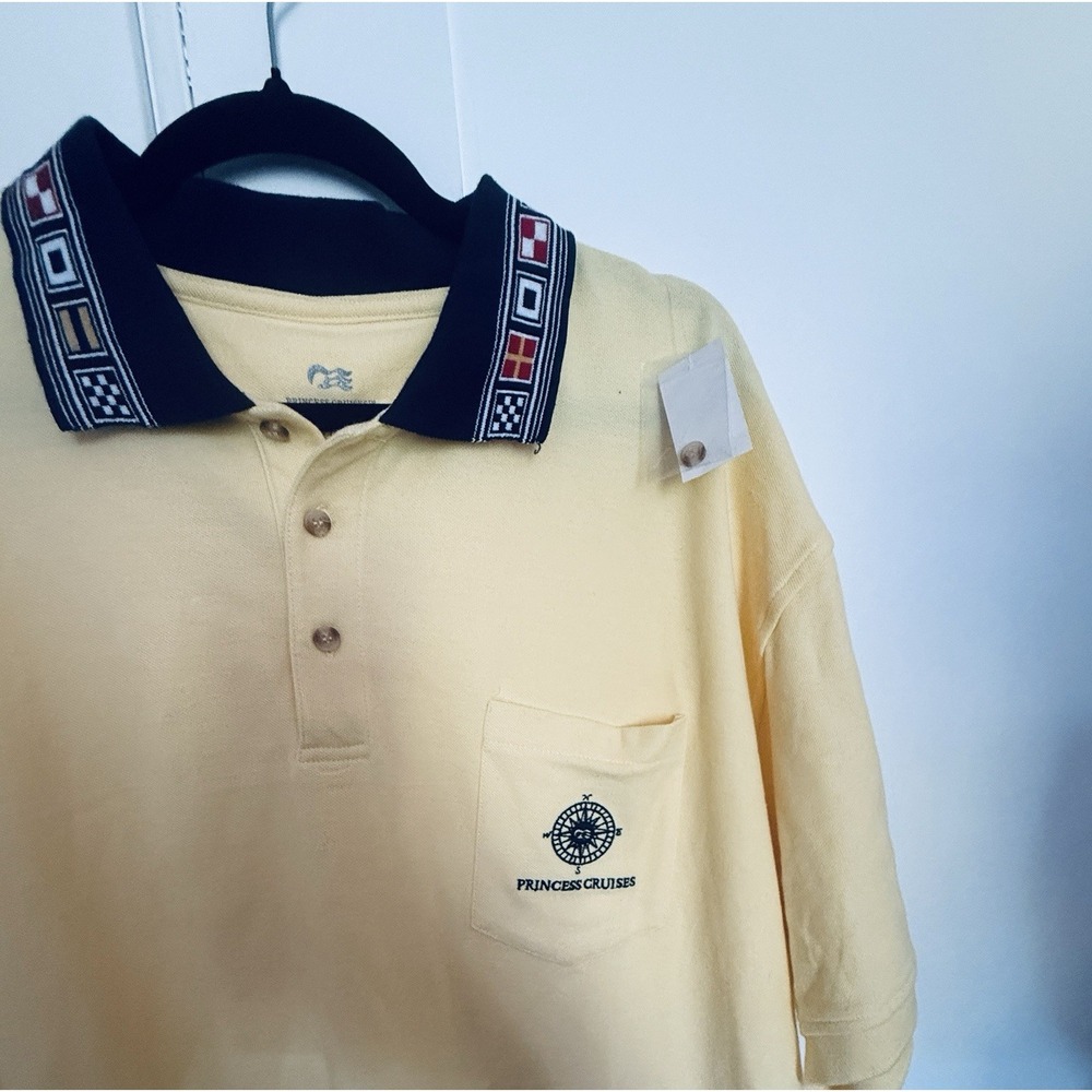 Princess Cruises Polo Shirt Men's XXL Yellow Embroidered Pocket Logo 100% Cotton - Picture 4 of 5